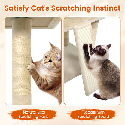 65 Inch Tall Multi-level Cat Tree with 3 Upholstered Perch and 2 Cat Condos, Beige Cat Trees Condos & Scratchers at Gallery Canada