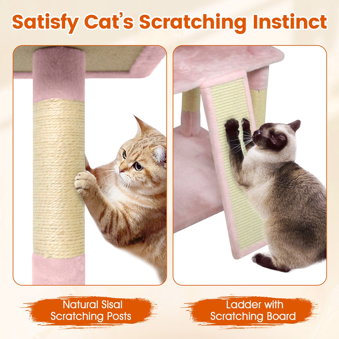 65 Inch Tall Multi-level Cat Tree with 3 Upholstered Perch and 2 Cat Condos, Pink Cat Trees Condos & Scratchers at Gallery Canada