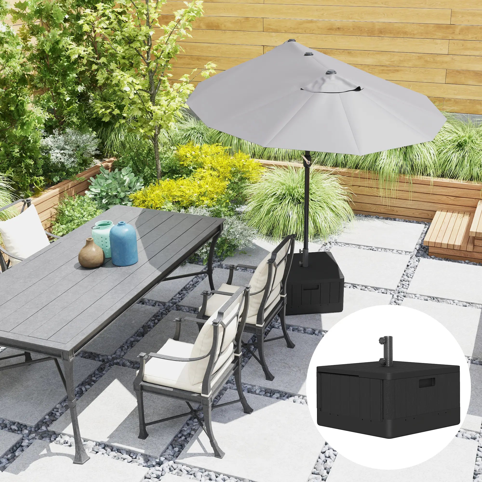 Outdoor Umbrella Base with Wheels, Holds 176lbs Stand or 110lbs Water, Black Umbrella Bases at Gallery Canada
