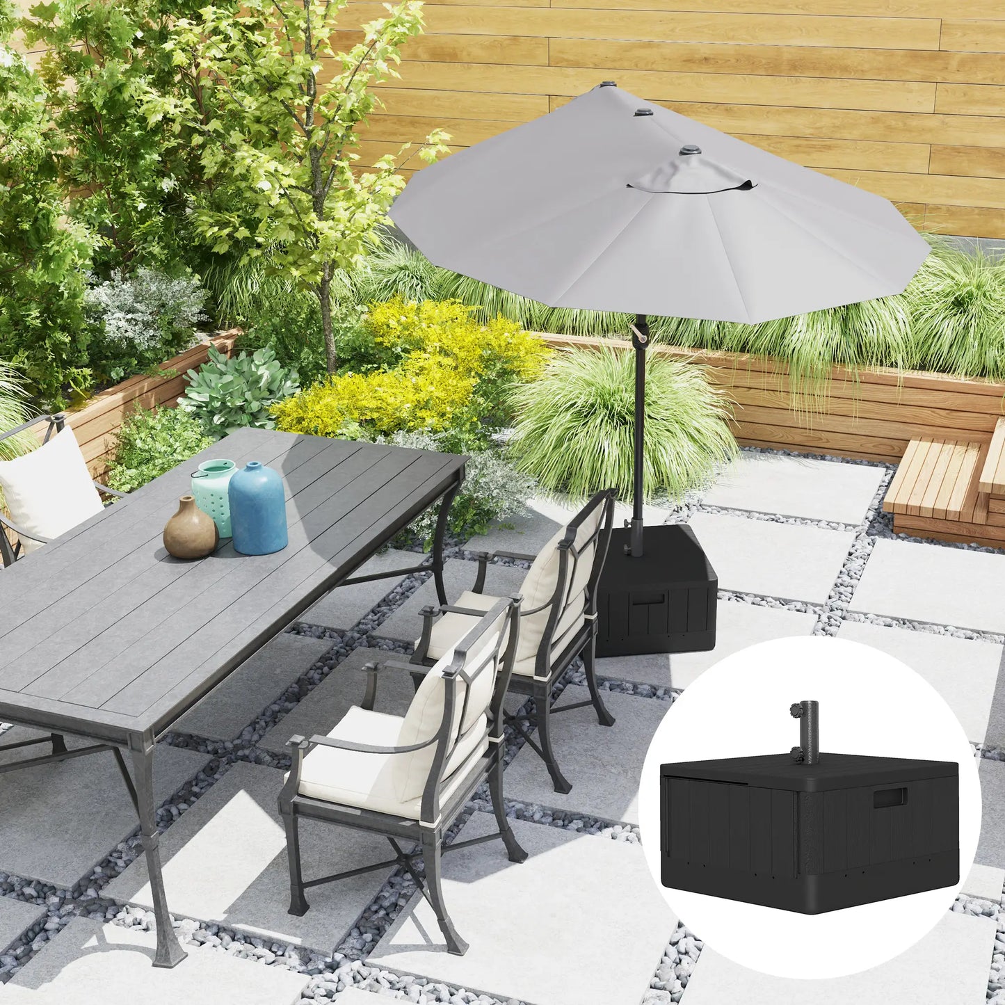 Outdoor Umbrella Base with Wheels, Holds 176lbs Stand or 110lbs Water, Black Umbrella Bases at Gallery Canada