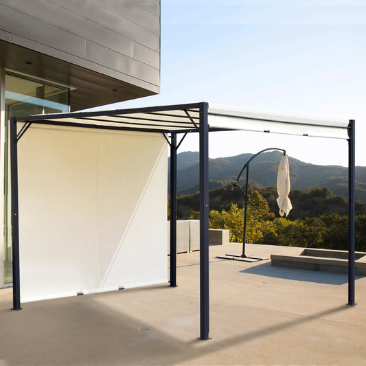 10' x 10' Steel Pergola, Retractable Water Resistant Canopy, White Cream Pergolas Cream White, black at Gallery Canada