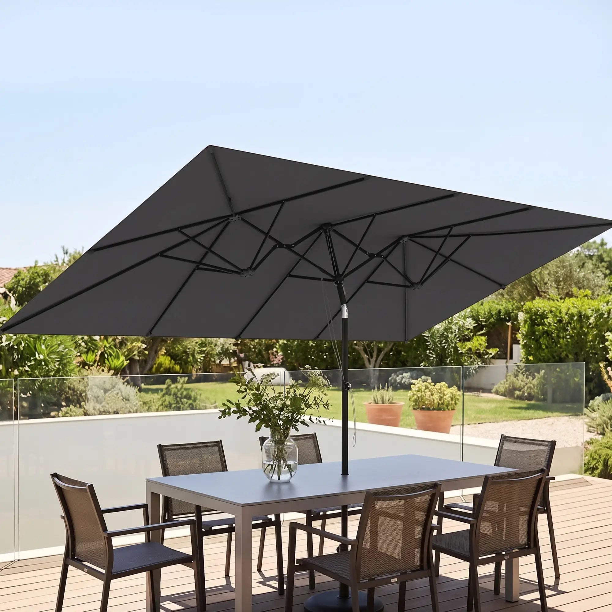 Double-Sided Patio Umbrella With Tilt, Adjustable Height, Vents, 12 Ribs, Grey Double-sided Umbrellas at Gallery Canada