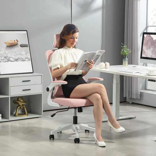 Mesh Office Chair, High Back with Headrest, Lumbar Support, Adjustable Height, Pink