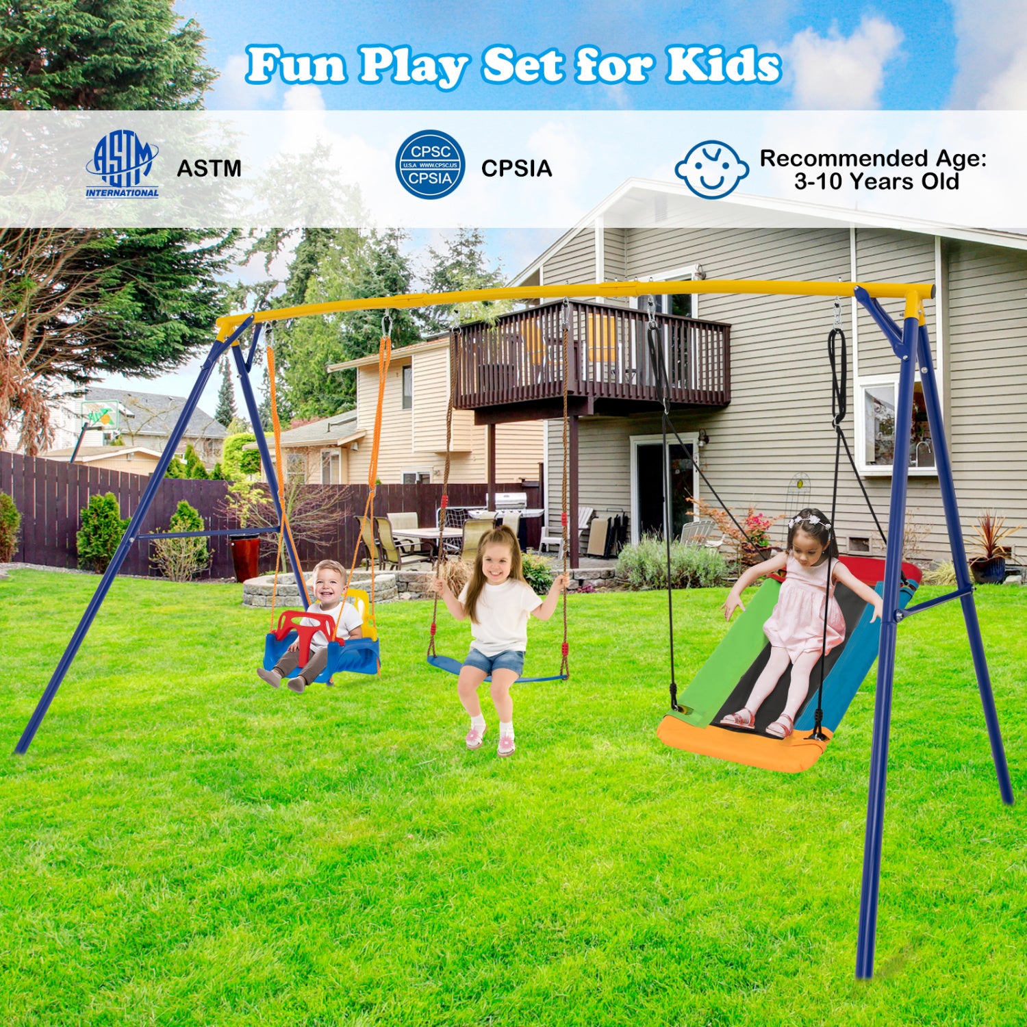 Heavy Duty Carbon Steel Swing Frame, 660 LBS, 3 Swings, Yellow Swing & Playsets at Gallery Canada