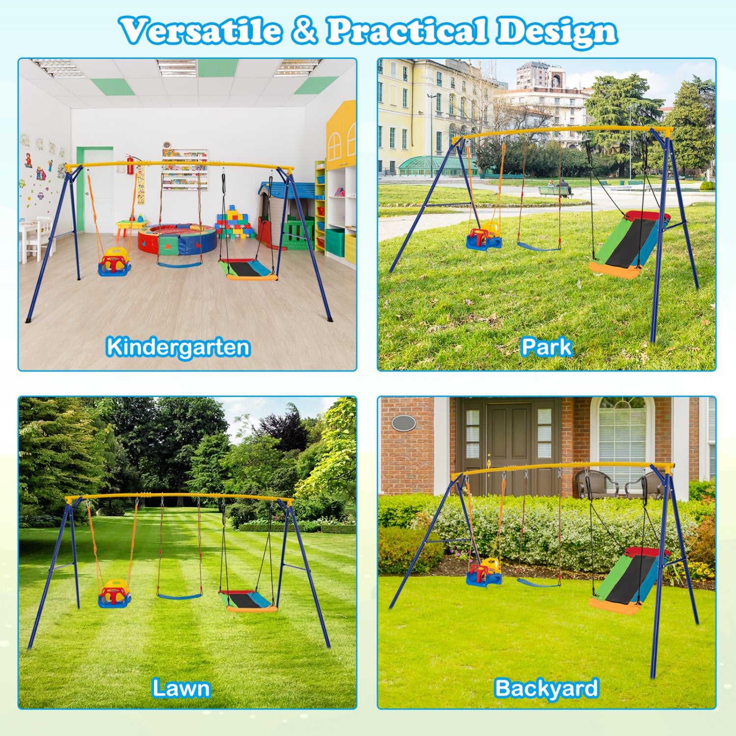 Heavy Duty Carbon Steel Swing Frame, 660 LBS, 3 Swings, Yellow Swing & Playsets at Gallery Canada