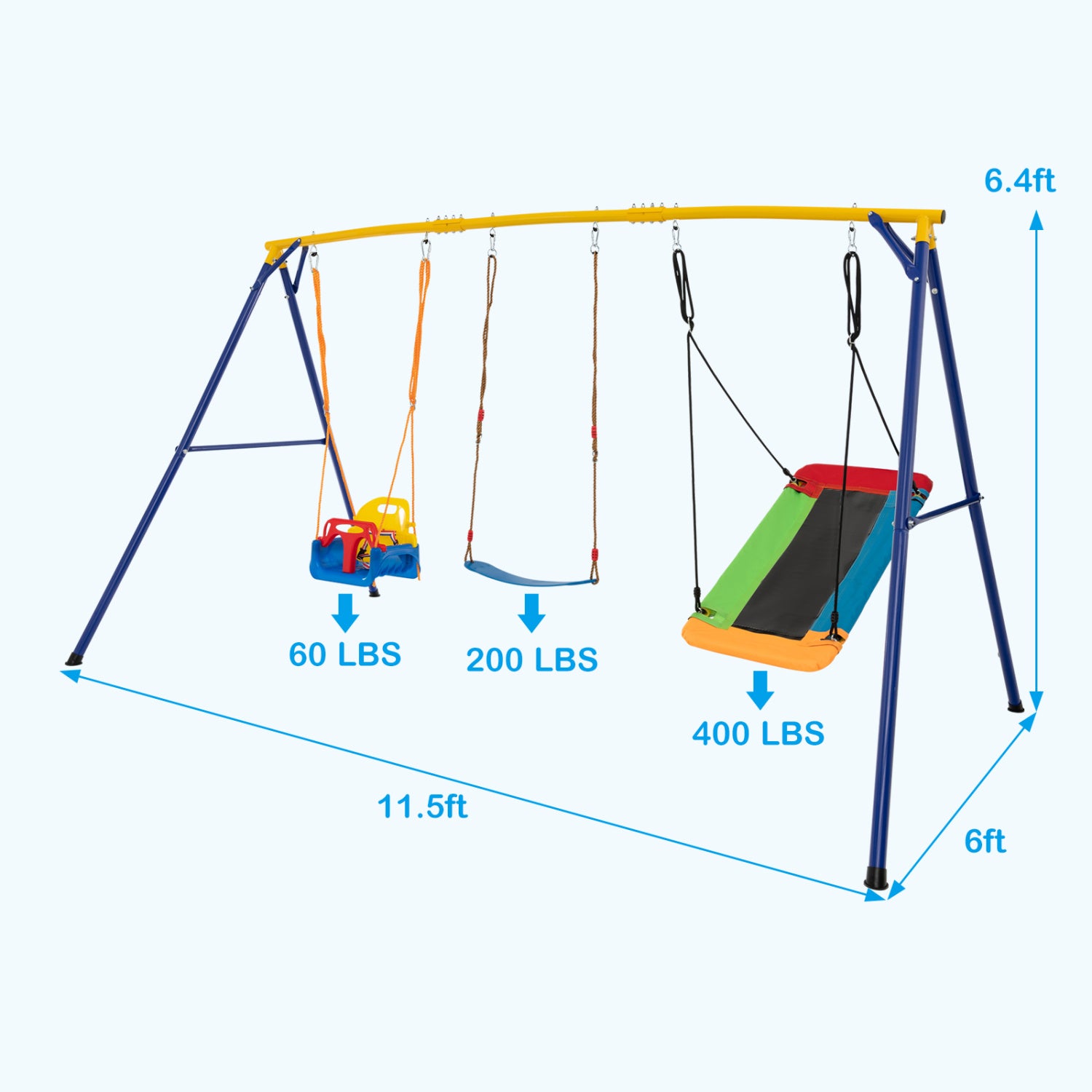 Heavy Duty Carbon Steel Swing Frame, 660 LBS, 3 Swings, Yellow Swing & Playsets at Gallery Canada