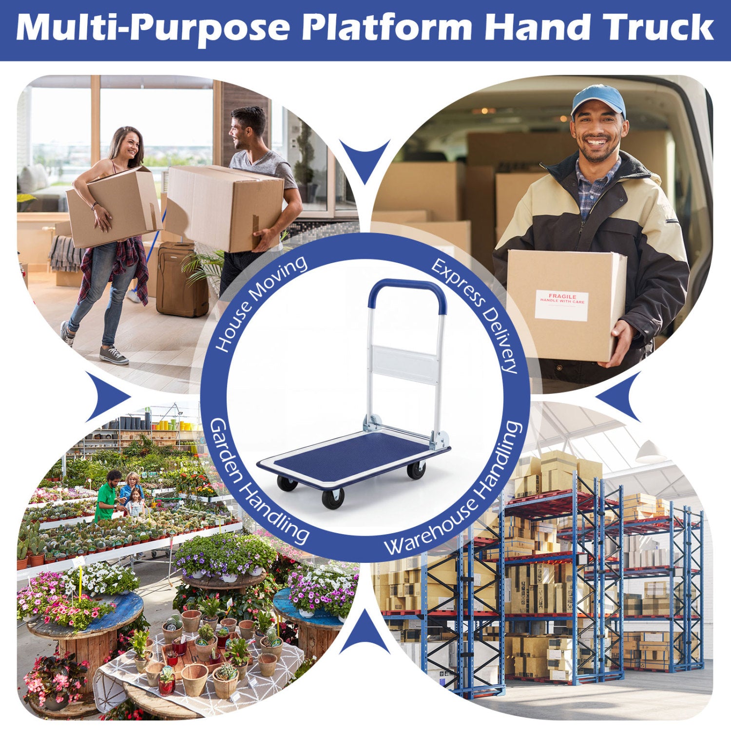 Folding Platform Cart Dolly Hand Truck, 660 Pounds, Blue Outdoor at Gallery Canada