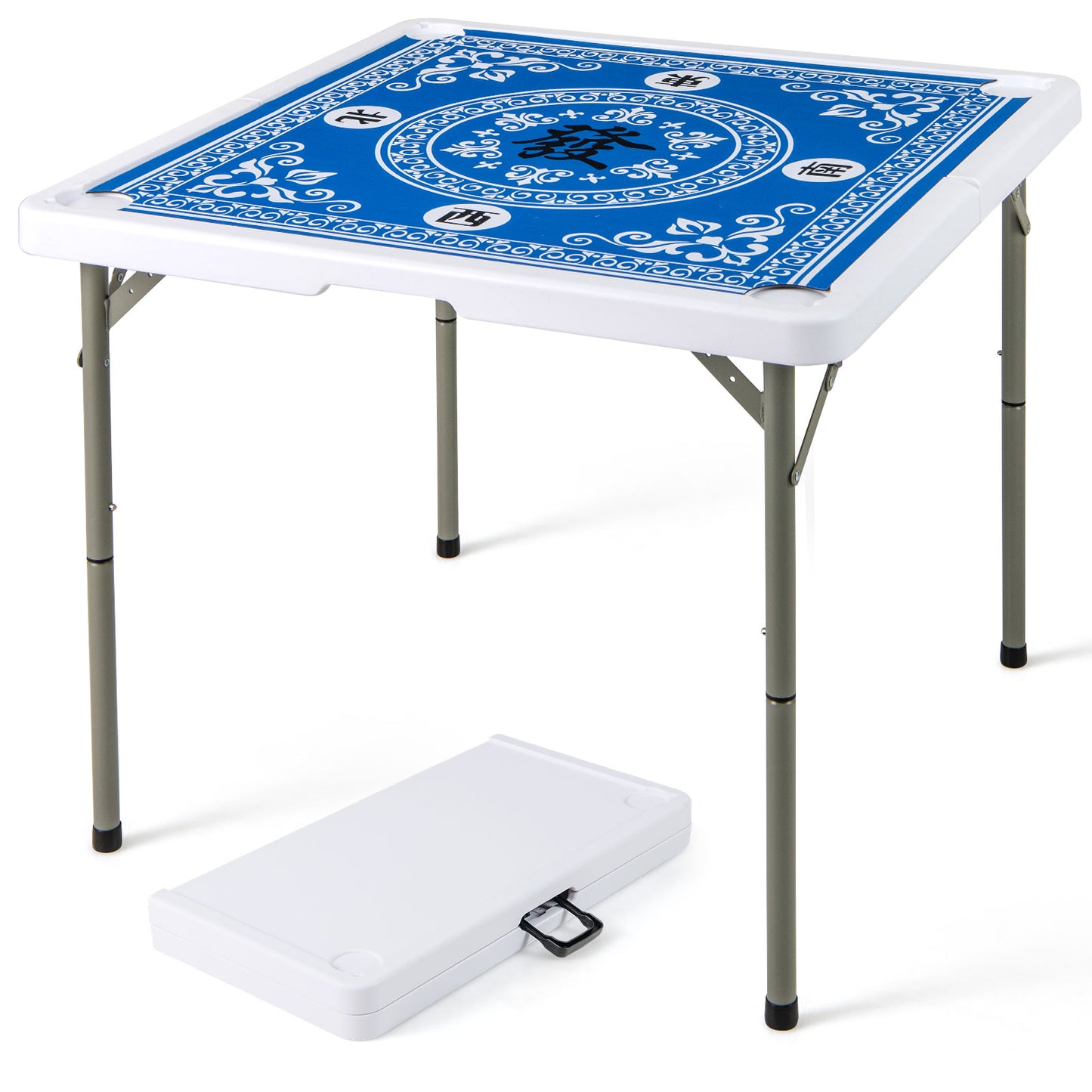 35 Inch 4 Player Folding Mahjong Table, Cup Holders, Light Blue Game Room at Gallery Canada