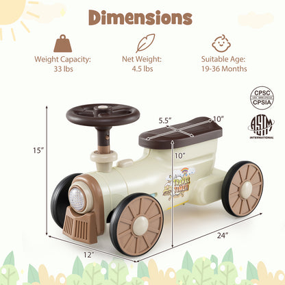 Ride on Toy with Steering Wheel and Train Whistle Sound Button, Beige Push & Pedal Ride On Toys at Gallery Canada