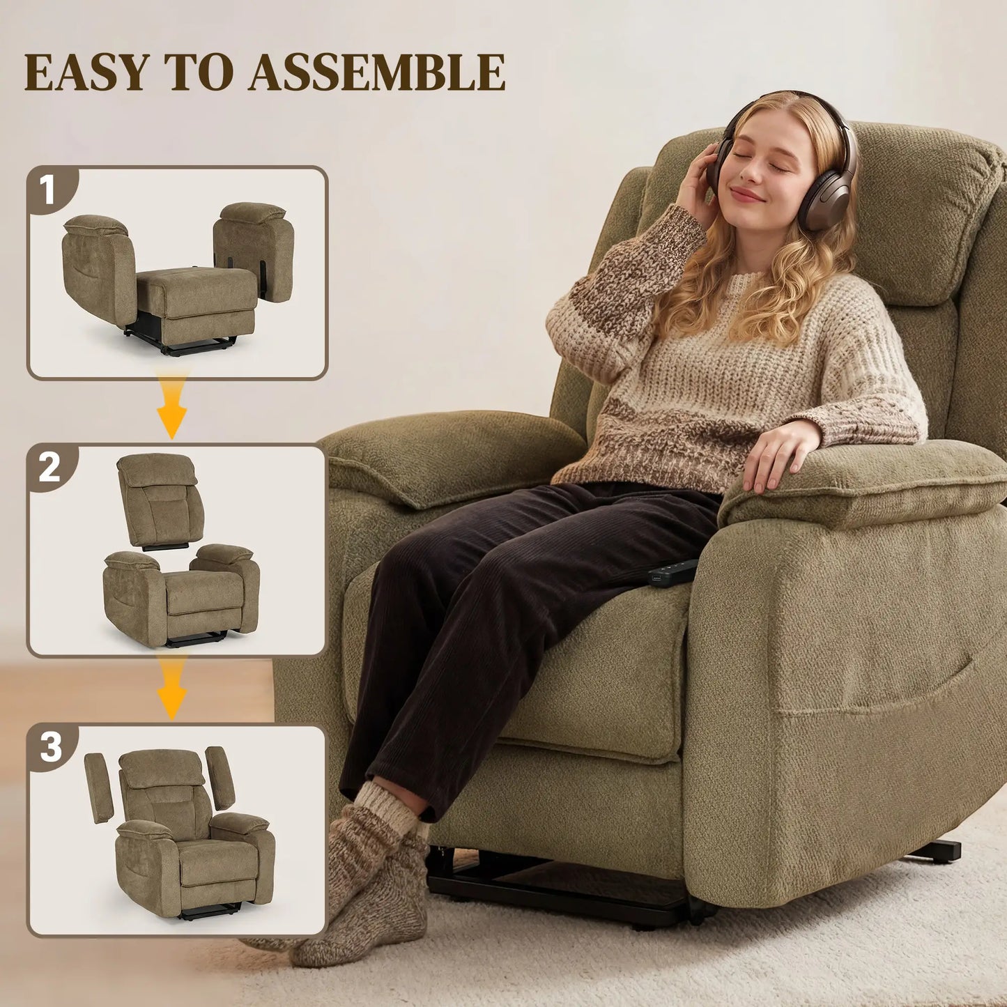 Power Recliner Chair, Massage, Electric Lift, 2 Memory Positions, Brown Electric Power Lift Chairs at Gallery Canada