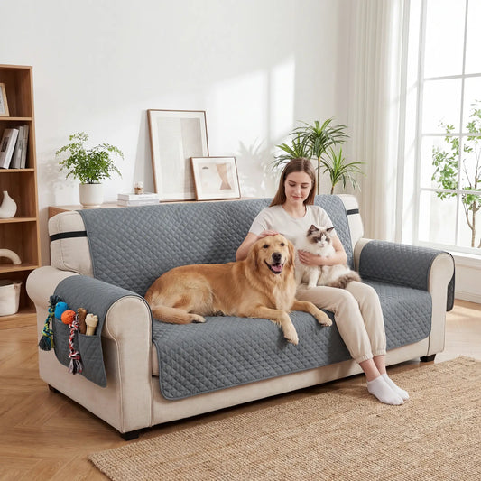 Waterproof Sofa Cover, 3 Seater, Non Slip, Elastic Straps Dog Sofas Grey, Black at Gallery Canada
