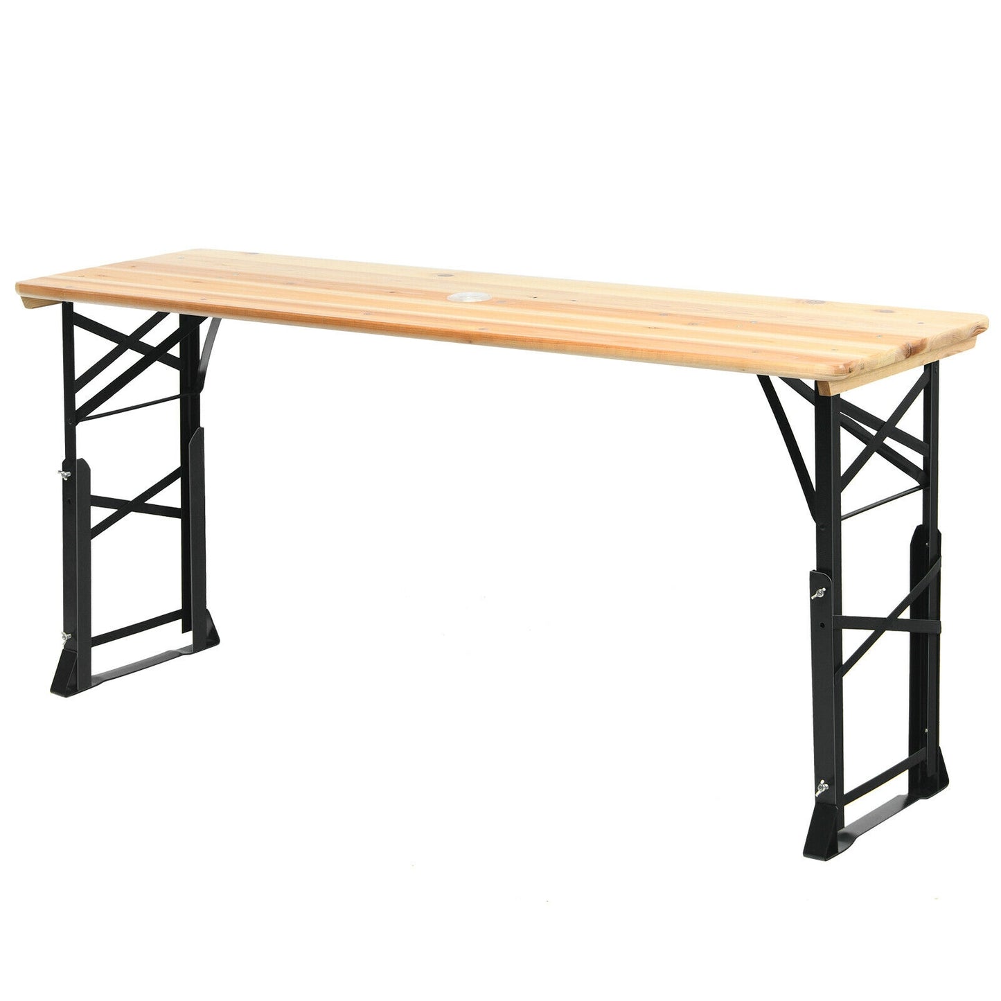 66.5 Inch Outdoor Wood Folding Picnic Table with Adjustable Heights, Natural Picnic Tables at Gallery Canada