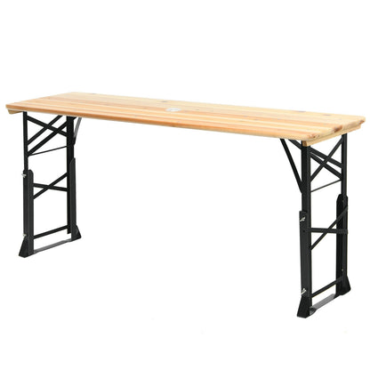66.5 Inch Outdoor Wood Folding Picnic Table with Adjustable Heights, Natural Picnic Tables at Gallery Canada