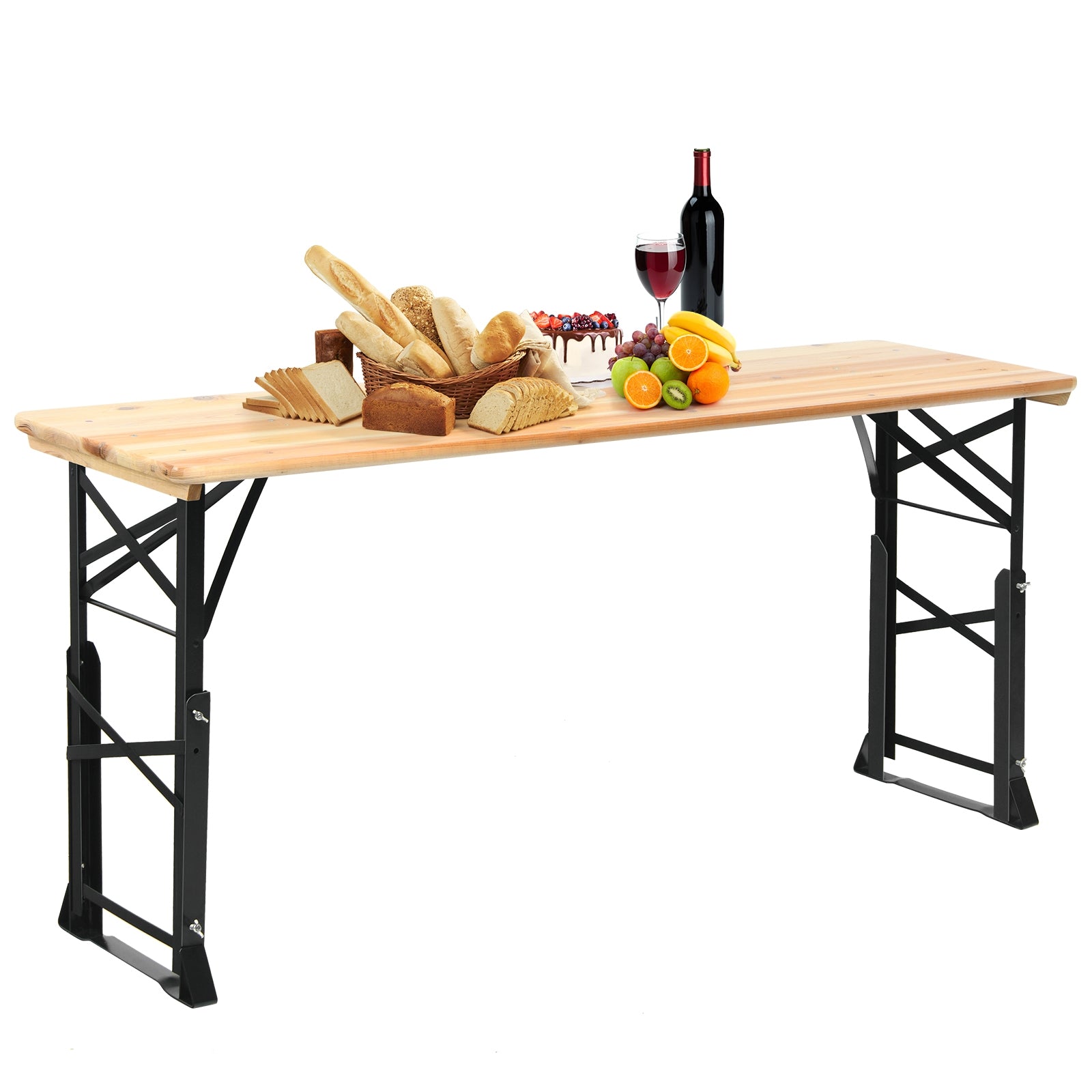 66.5 Inch Outdoor Wood Folding Picnic Table with Adjustable Heights, Natural Picnic Tables at Gallery Canada