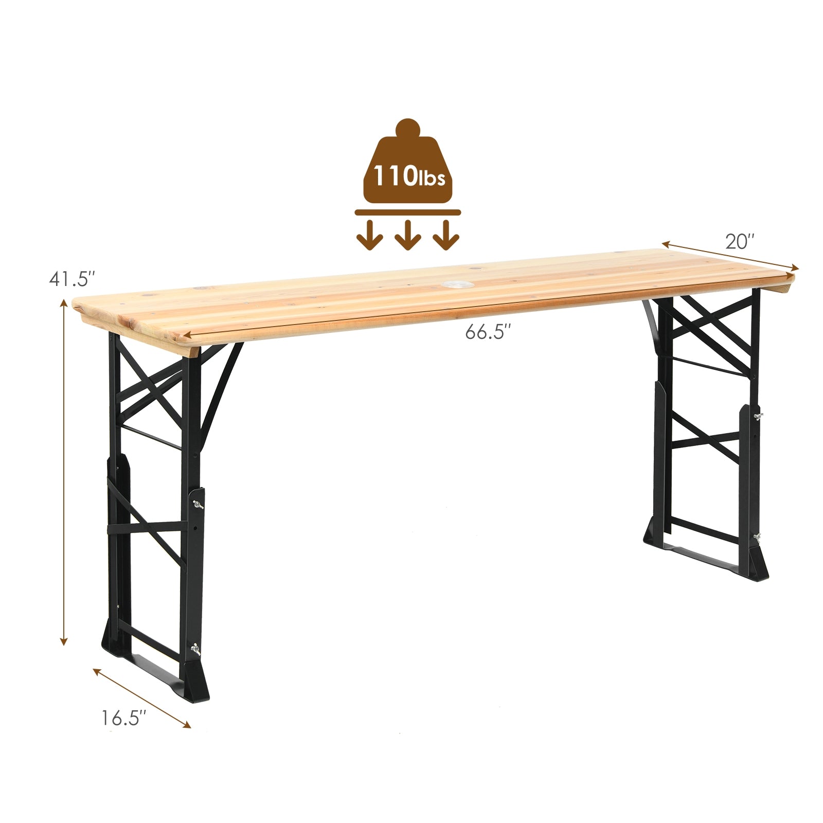 66.5 Inch Outdoor Wood Folding Picnic Table with Adjustable Heights, Natural Picnic Tables at Gallery Canada