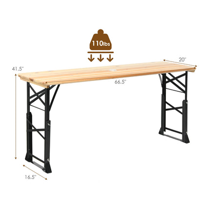 66.5 Inch Outdoor Wood Folding Picnic Table with Adjustable Heights, Natural Picnic Tables at Gallery Canada
