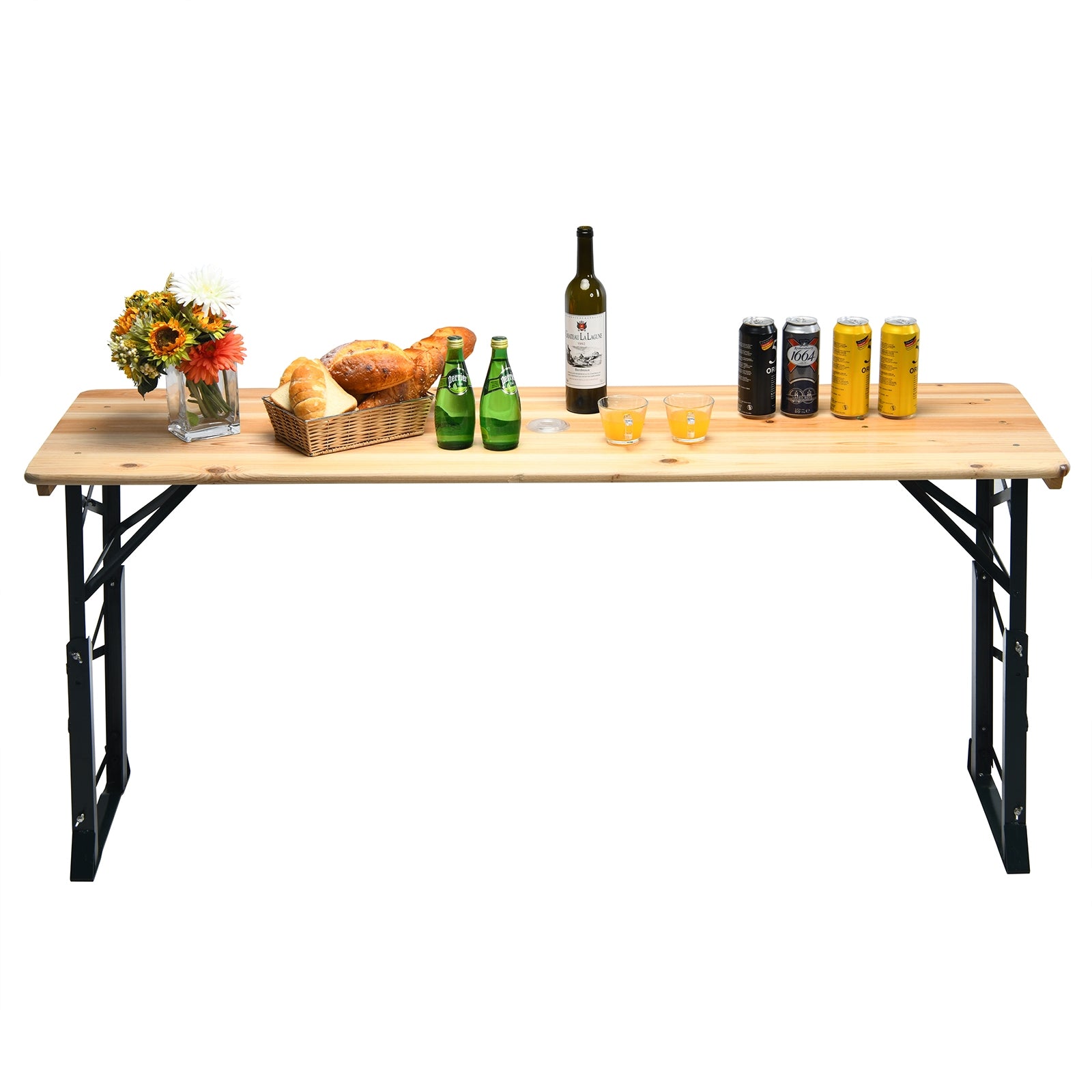 66.5 Inch Outdoor Wood Folding Picnic Table with Adjustable Heights, Natural Picnic Tables at Gallery Canada