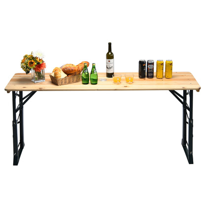 66.5 Inch Outdoor Wood Folding Picnic Table with Adjustable Heights, Natural Picnic Tables at Gallery Canada