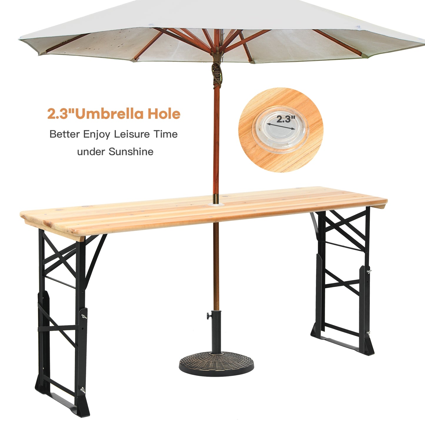 66.5 Inch Outdoor Wood Folding Picnic Table with Adjustable Heights, Natural Picnic Tables at Gallery Canada