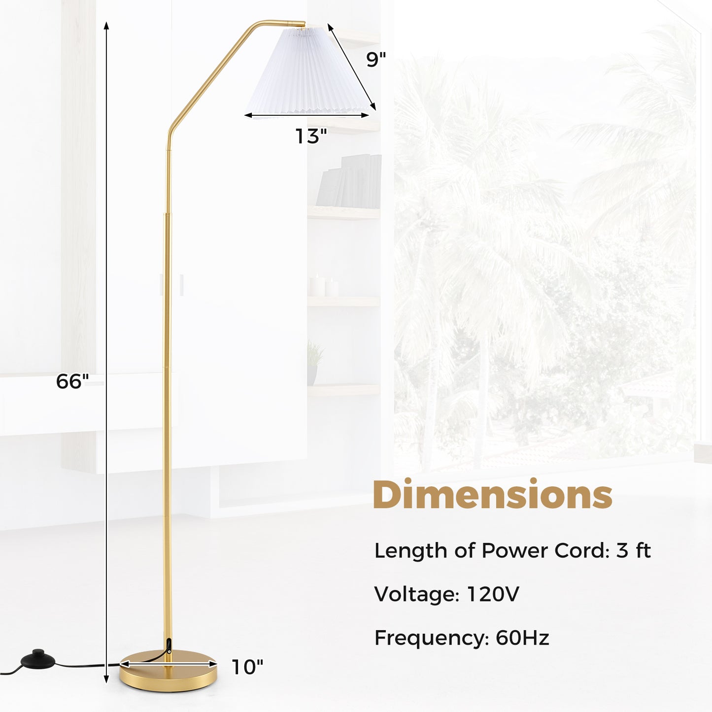 66" Arc Floor Lamp Modern Standing Lamp with Adjustable Lamp Head Pleated Lampshade & Foot Switch Tall Lamp Reading for Living Room Bedroom & Office Table & Floor Lamps at Gallery Canada