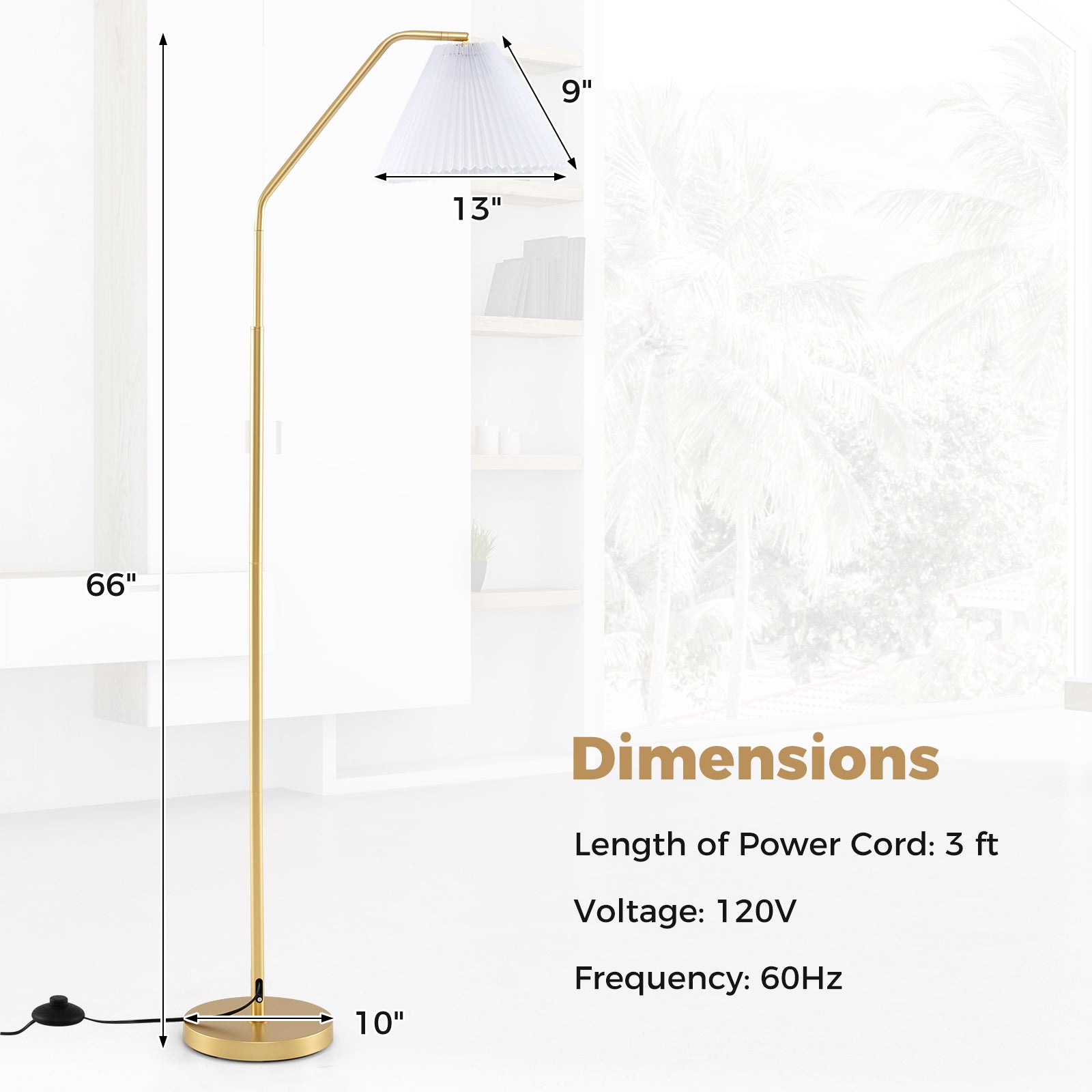 66" Arc Floor Lamp Modern Standing Lamp with Adjustable Lamp Head Pleated Lampshade & Foot Switch Tall Lamp Reading for Living Room Bedroom & Office Table & Floor Lamps at Gallery Canada