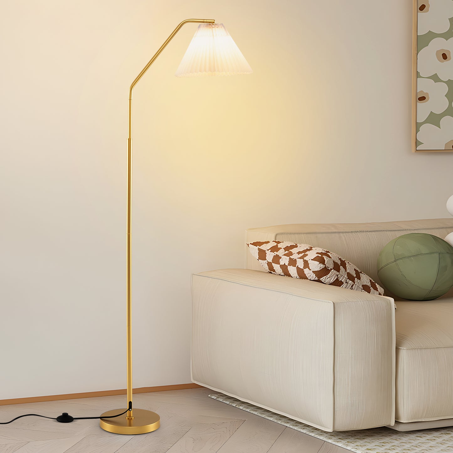 66" Arc Floor Lamp Modern Standing Lamp with Adjustable Lamp Head Pleated Lampshade & Foot Switch Tall Lamp Reading for Living Room Bedroom & Office Table & Floor Lamps at Gallery Canada