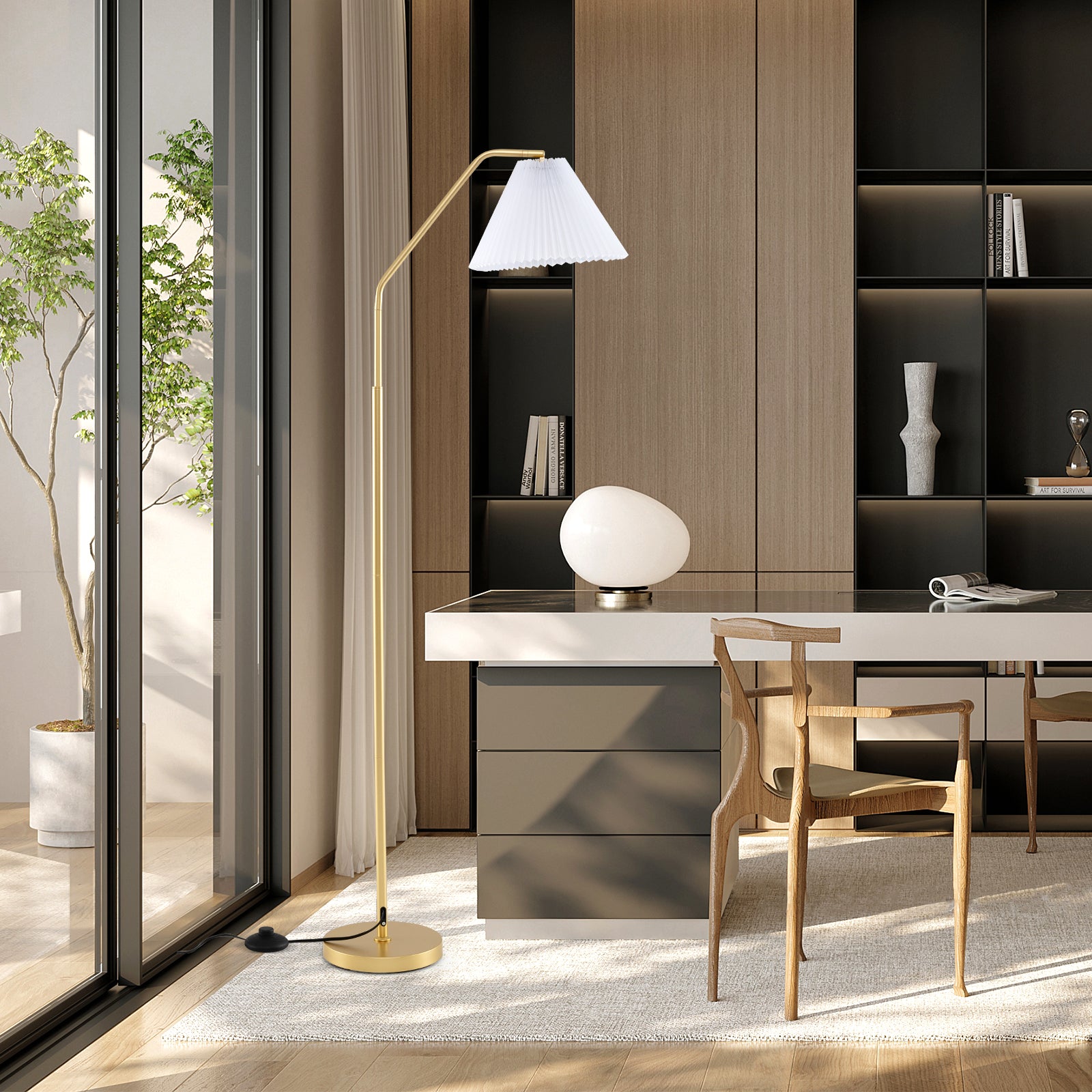 66" Arc Floor Lamp Modern Standing Lamp with Adjustable Lamp Head Pleated Lampshade & Foot Switch Tall Lamp Reading for Living Room Bedroom & Office Table & Floor Lamps at Gallery Canada