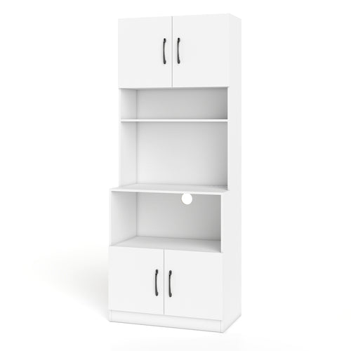 66 Inch Kitchen Pantry Cabinet, Charging Station, Adjustable Shelves, White