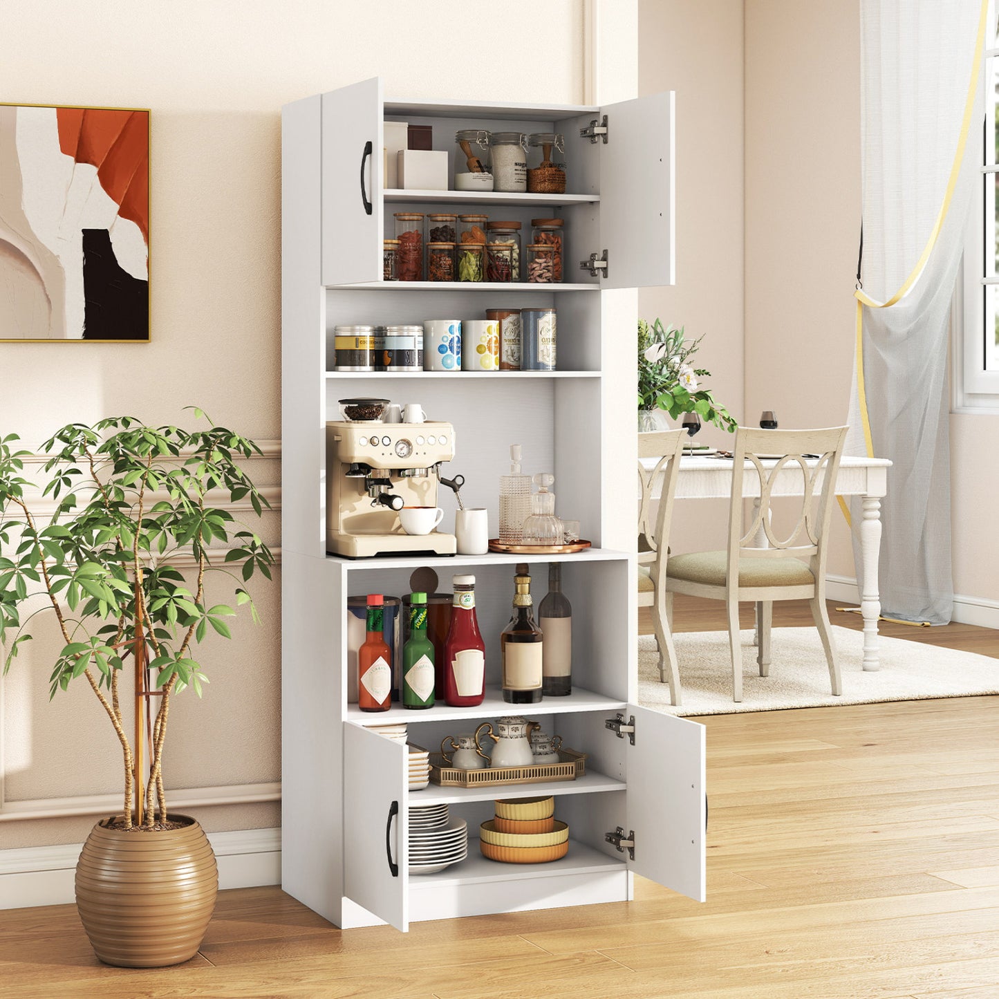 66 Inch Kitchen Pantry Cabinet, Charging Station, Adjustable Shelves, White Sideboards Cabinets & Buffets at Gallery Canada