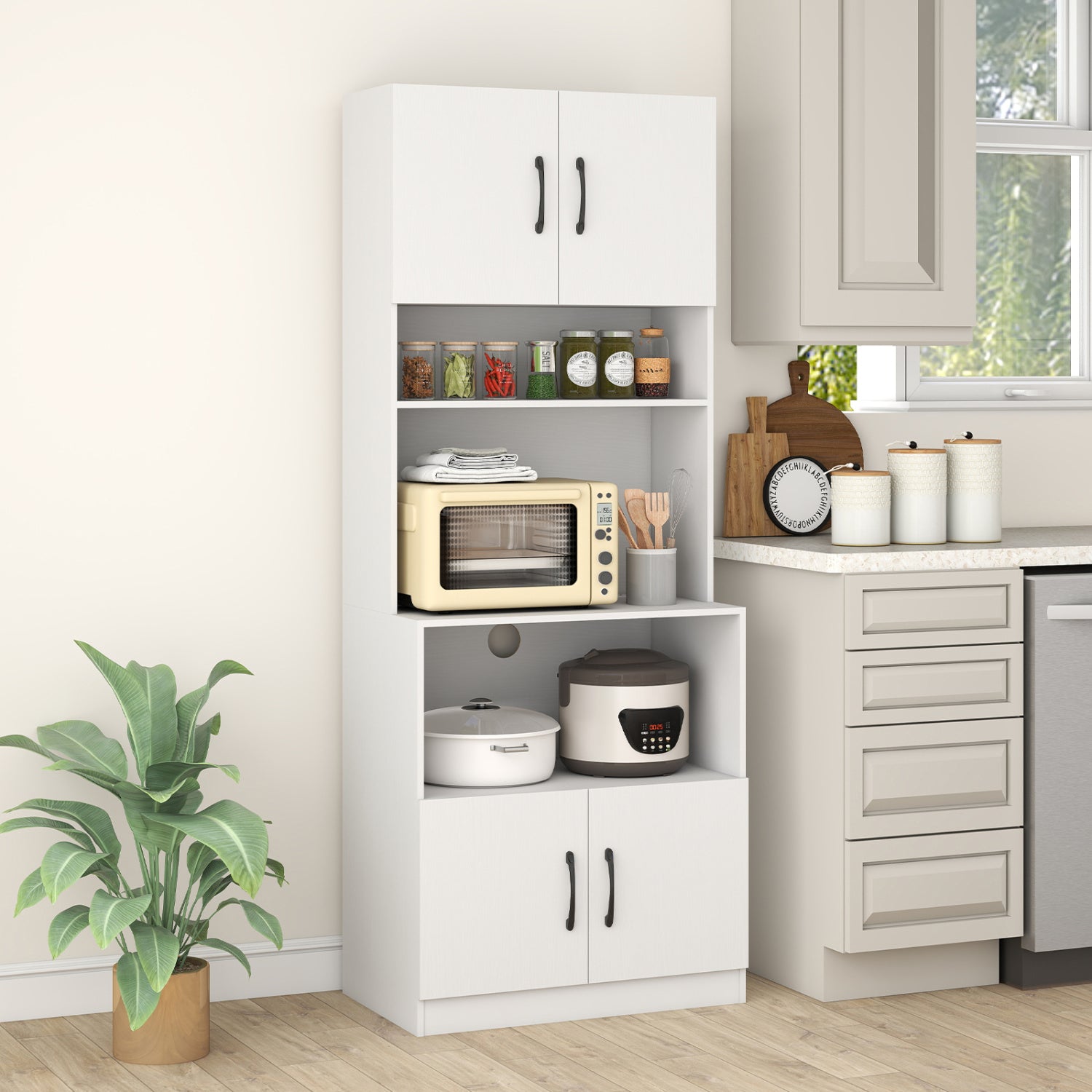 66 Inch Kitchen Pantry Cabinet, Charging Station, Adjustable Shelves, White Sideboards Cabinets & Buffets at Gallery Canada