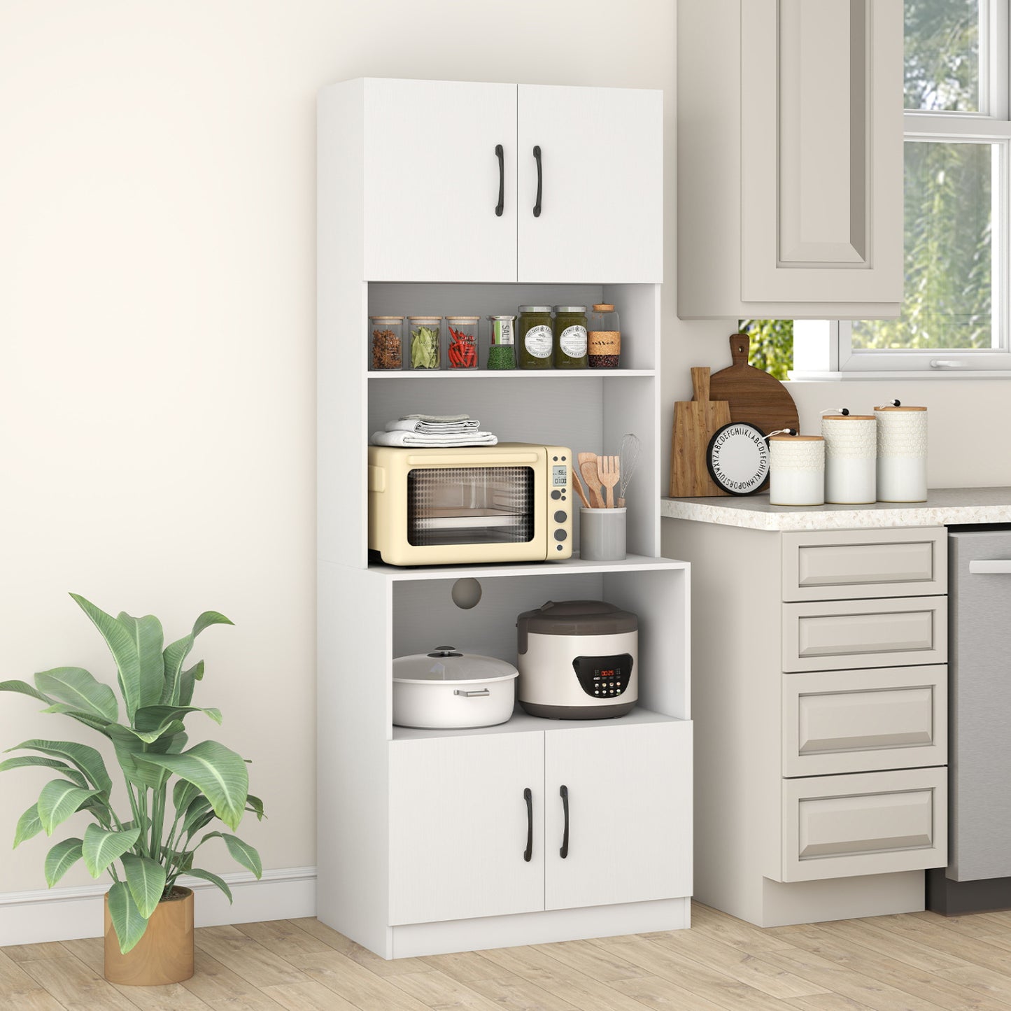 66 Inch Kitchen Pantry Cabinet, Charging Station, Adjustable Shelves, White Sideboards Cabinets & Buffets at Gallery Canada