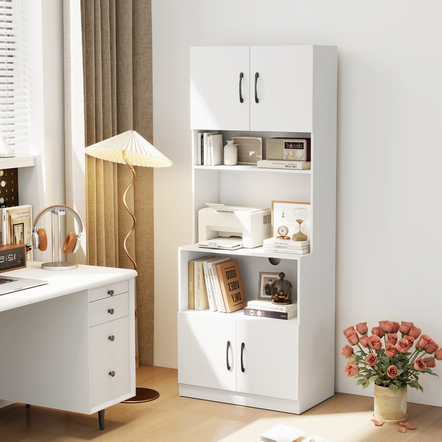66 Inch Kitchen Pantry Cabinet, Charging Station, Adjustable Shelves, White Sideboards Cabinets & Buffets at Gallery Canada