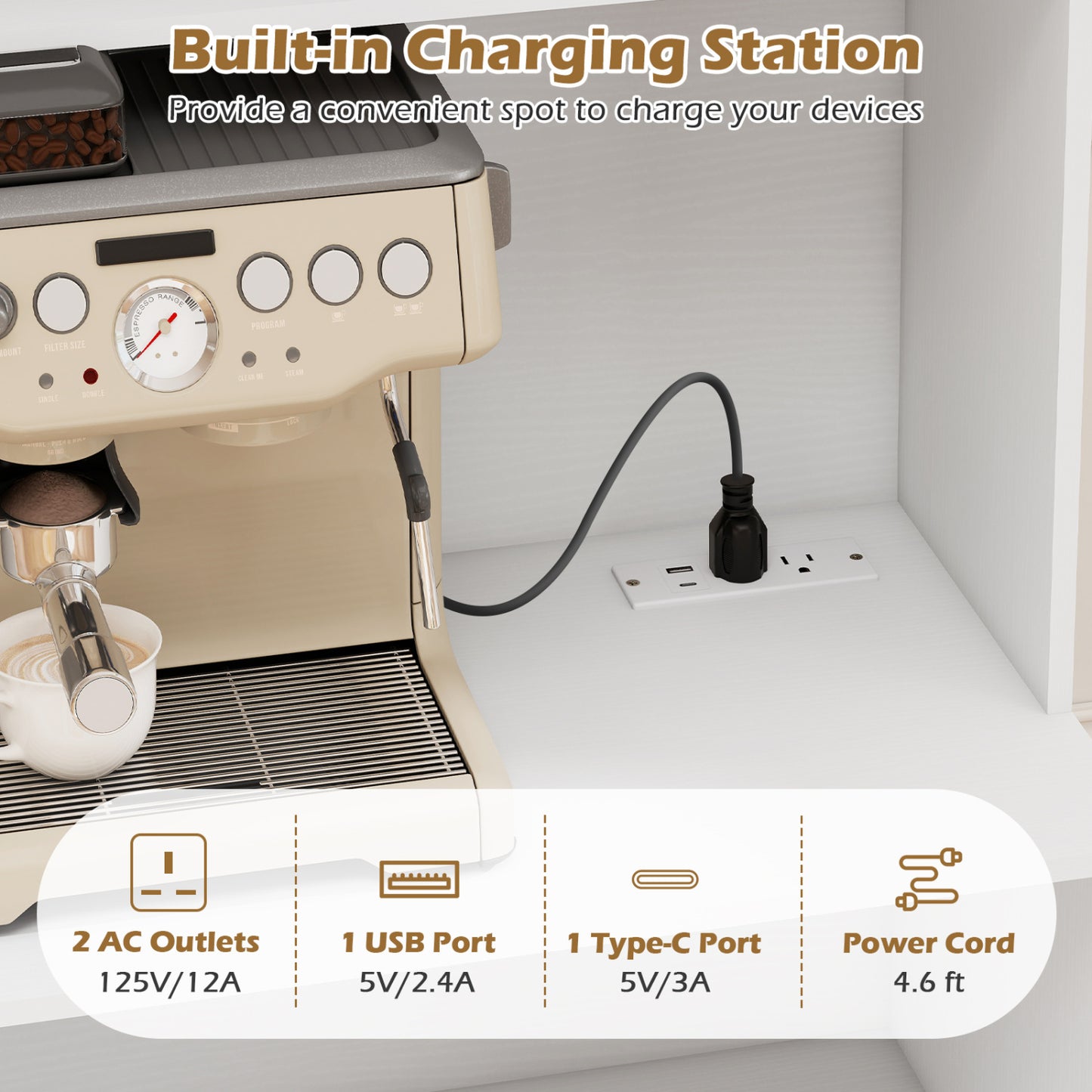 66 Inch Kitchen Pantry Cabinet, Charging Station, Adjustable Shelves, White Sideboards Cabinets & Buffets at Gallery Canada