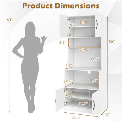 66 Inch Kitchen Pantry Cabinet, Charging Station, Adjustable Shelves, White Sideboards Cabinets & Buffets at Gallery Canada