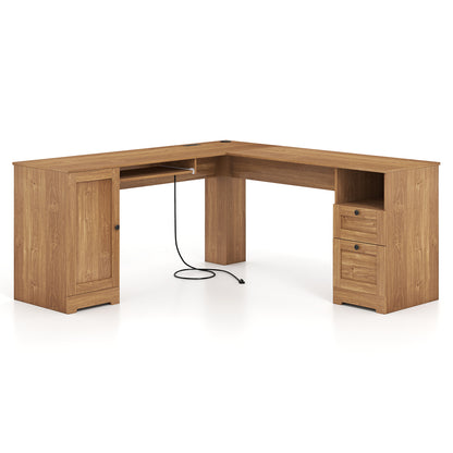 66 Inch L-Shaped Computer Desk, Oak L-Shaped Desks Oak at Gallery Canada
