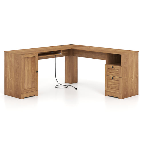 66 Inch L-Shaped Computer Desk, Oak