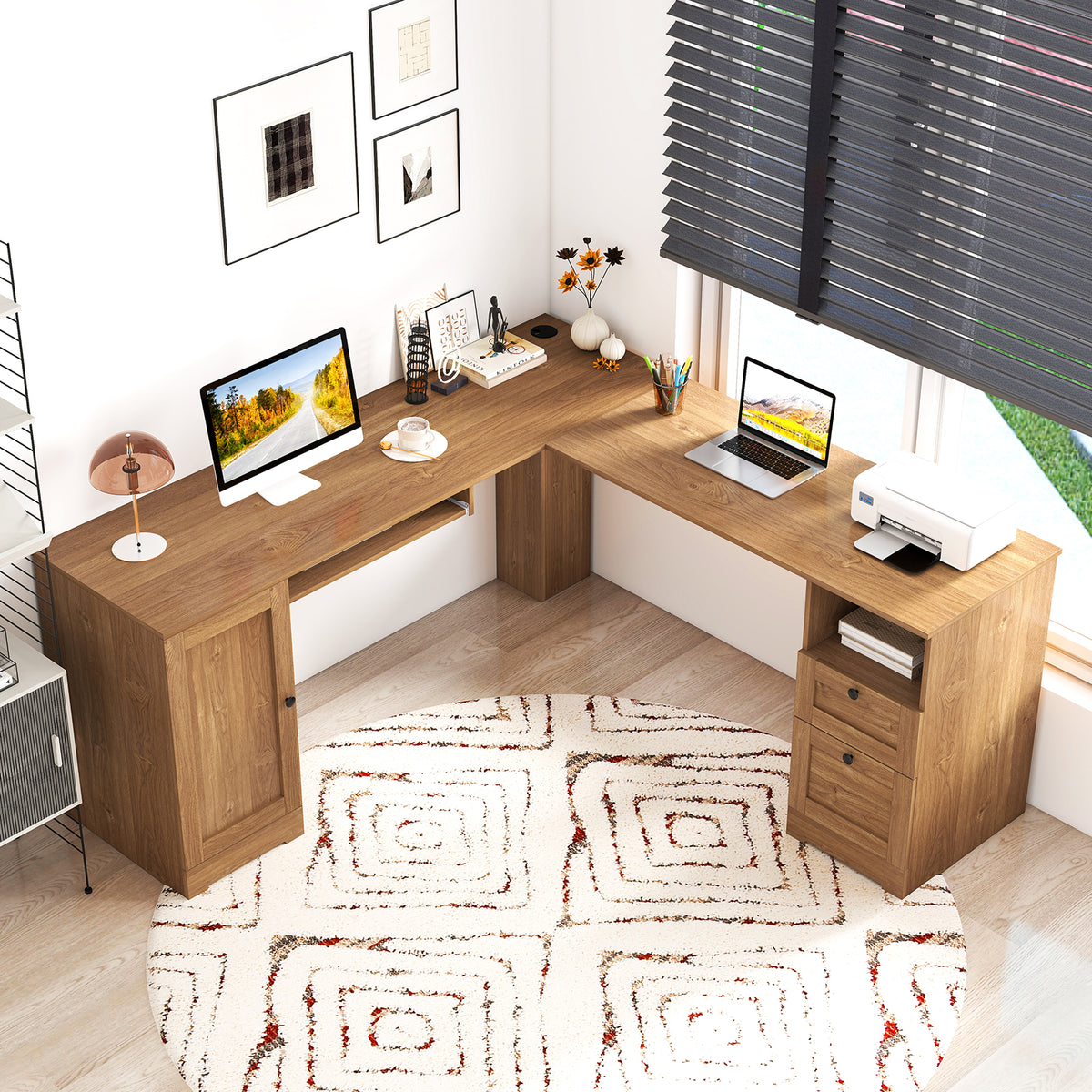66 Inch L-Shaped Computer Desk, Oak L-Shaped Desks at Gallery Canada