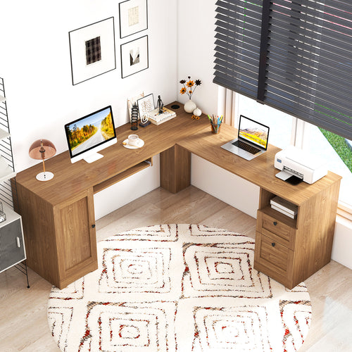 66 Inch L-Shaped Computer Desk, Oak