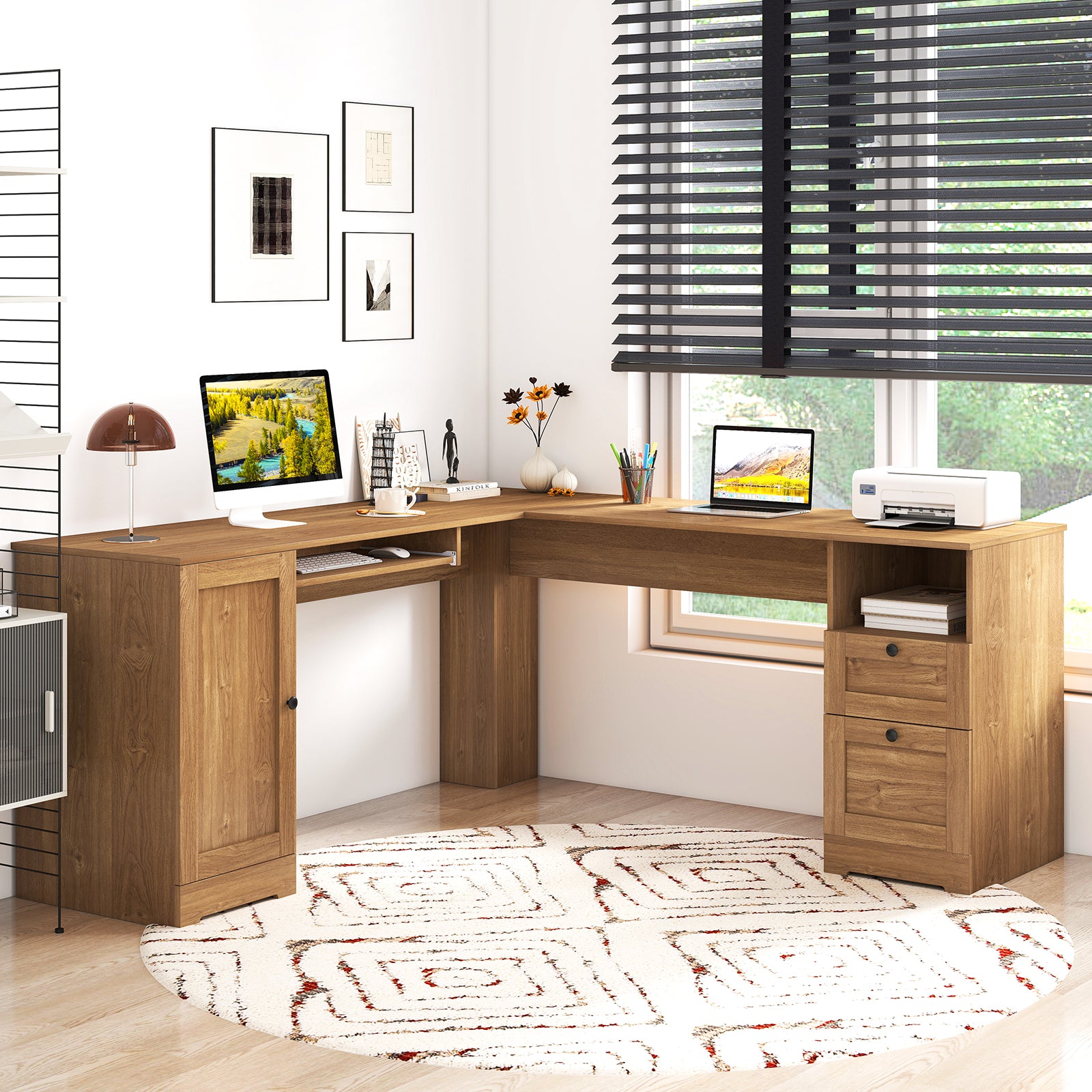 66 Inch L-Shaped Computer Desk, Oak L-Shaped Desks at Gallery Canada