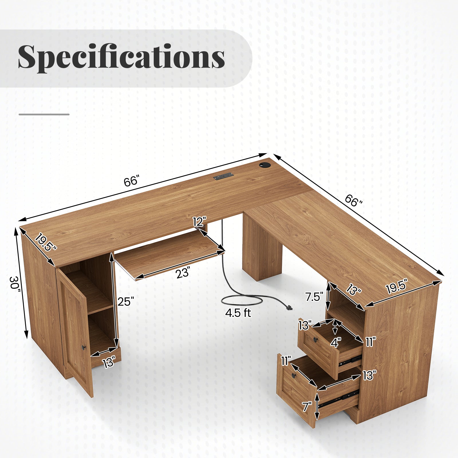 66 Inch L-Shaped Computer Desk, Oak L-Shaped Desks at Gallery Canada