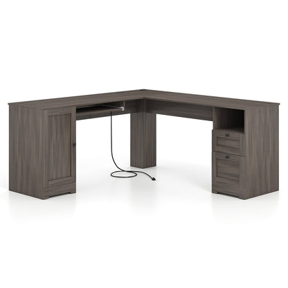66 Inch L-Shaped Computer Desk, Dark Gray L-Shaped Desks Dark Gray at Gallery Canada