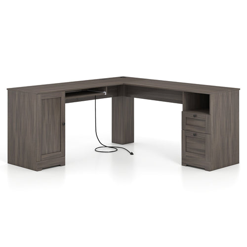 66 Inch L-Shaped Computer Desk, Dark Gray