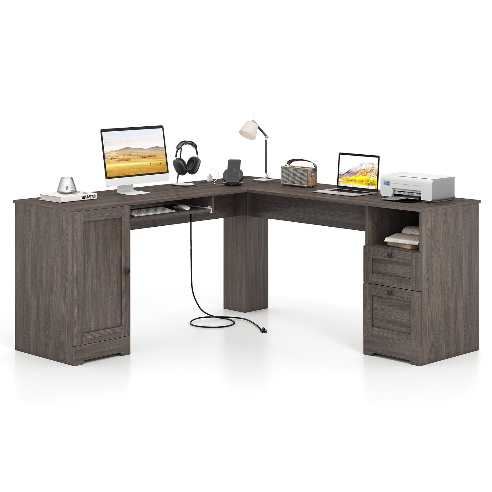 66 Inch L-Shaped Computer Desk, Dark Gray L-Shaped Desks at Gallery Canada