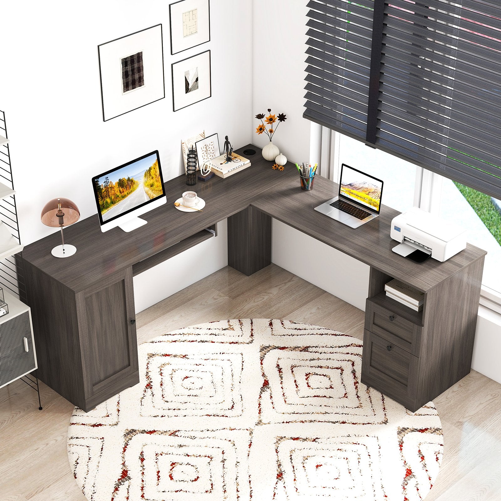 66 Inch L-Shaped Computer Desk, Dark Gray L-Shaped Desks at Gallery Canada