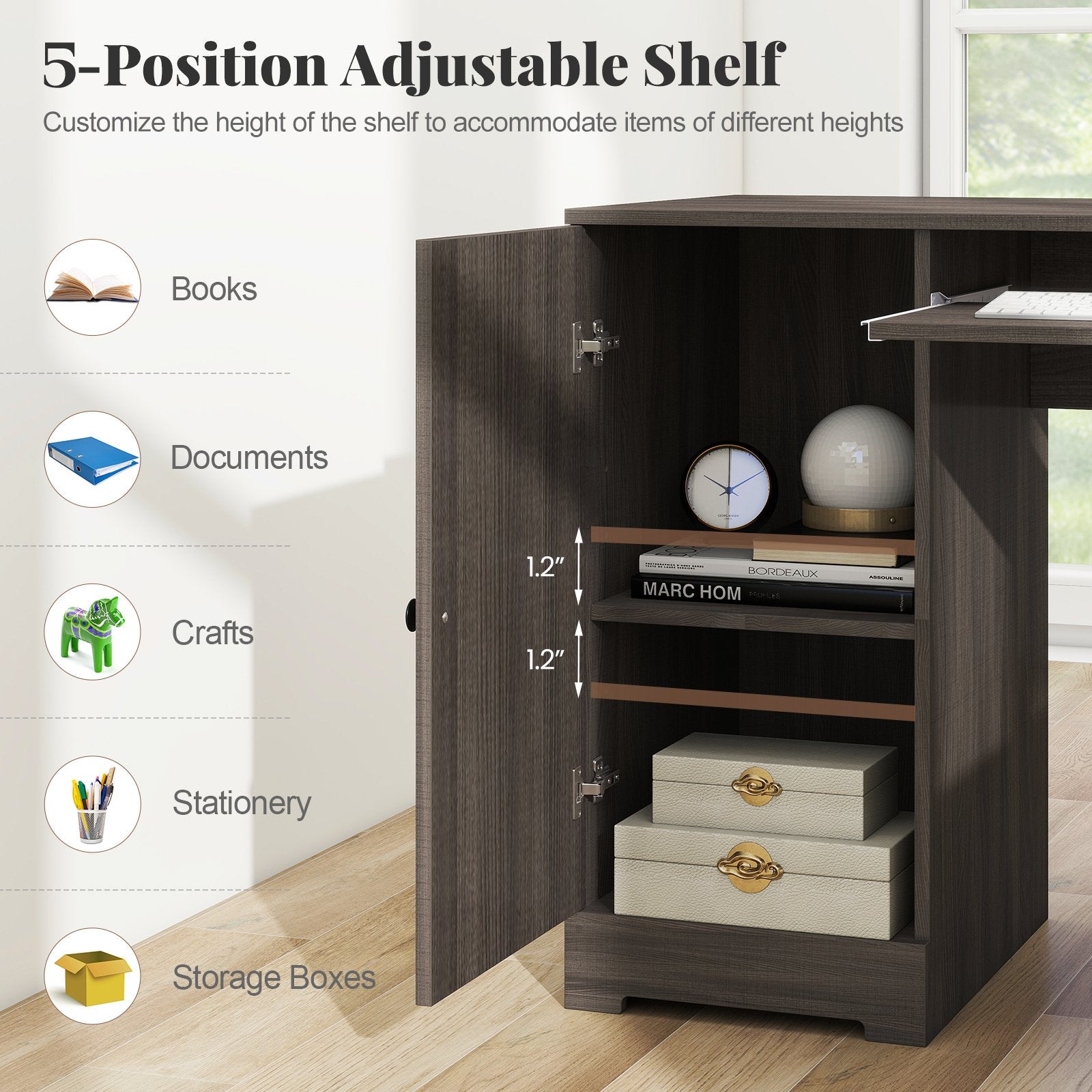 66 Inch L-Shaped Computer Desk, Dark Gray L-Shaped Desks at Gallery Canada