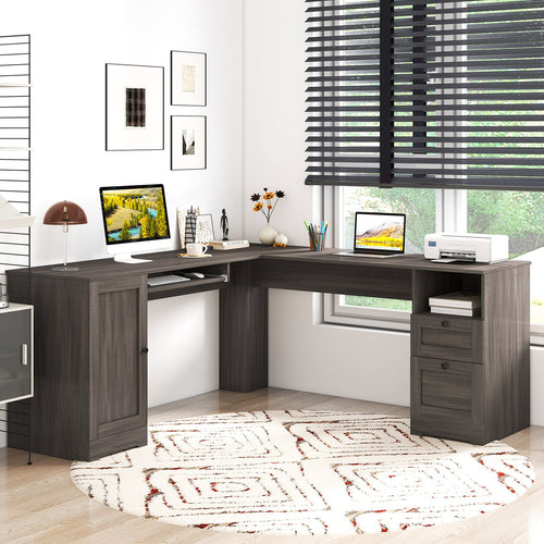 66 Inch L-Shaped Computer Desk, Dark Gray