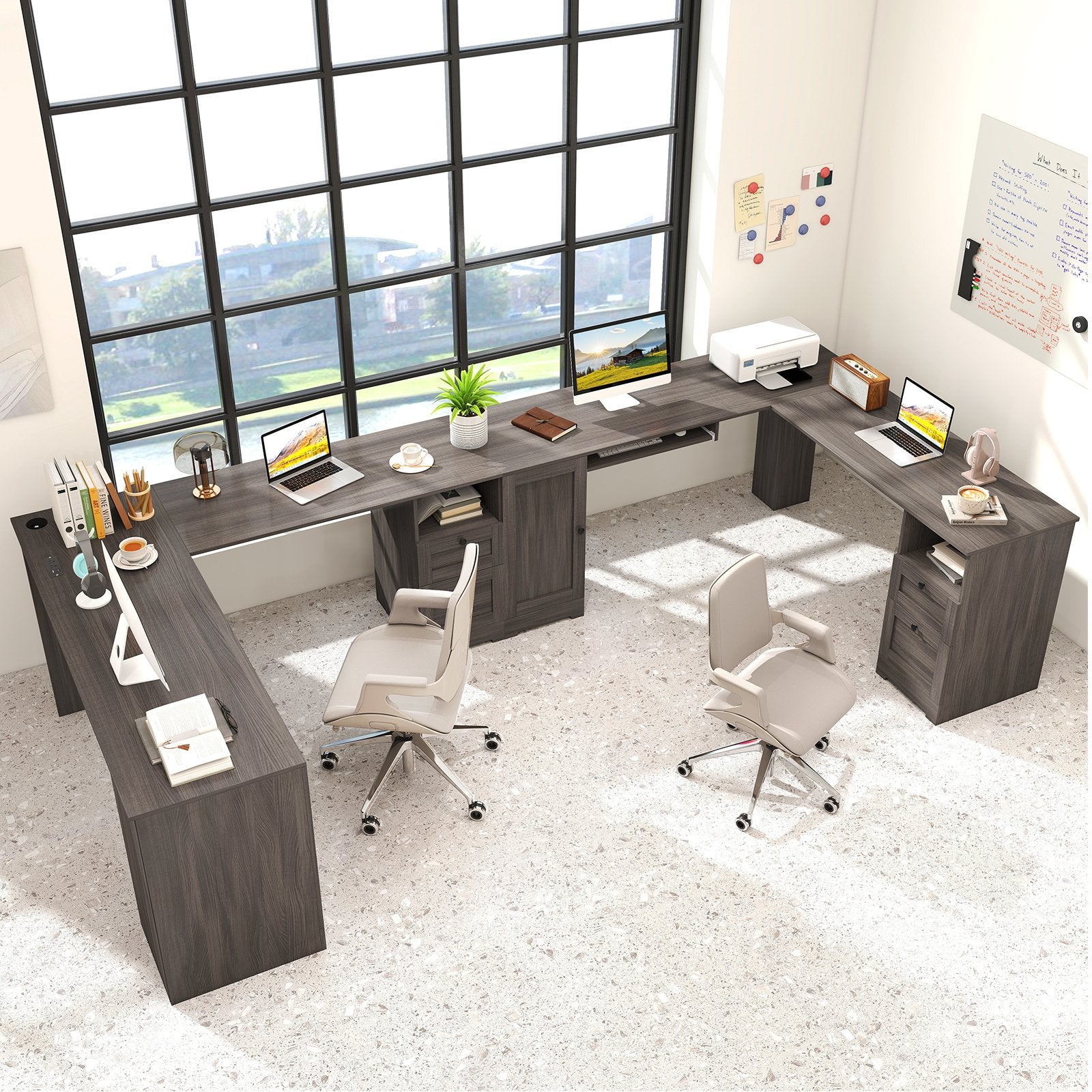 66 Inch L-Shaped Computer Desk, Dark Gray L-Shaped Desks at Gallery Canada