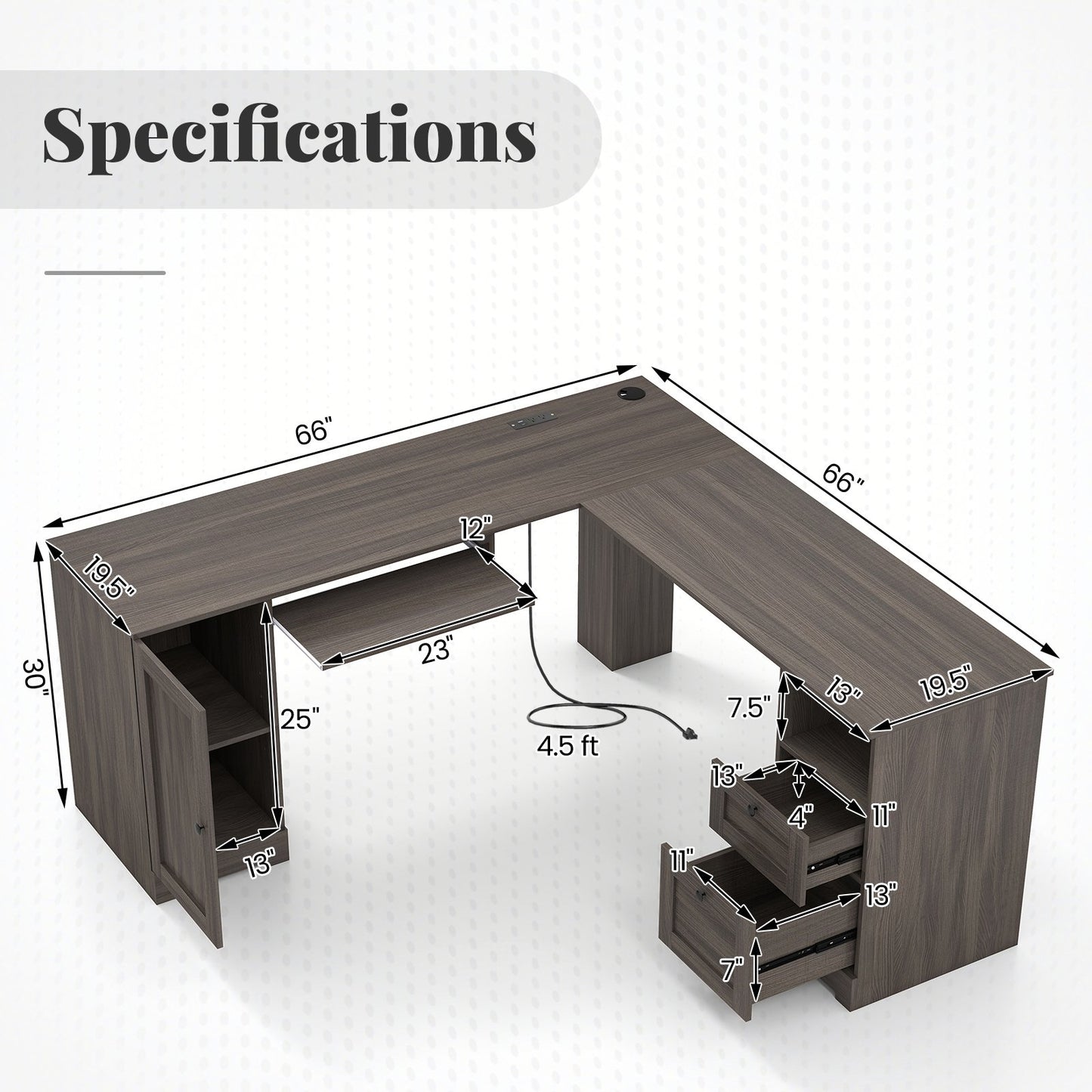 66 Inch L-Shaped Computer Desk, Dark Gray L-Shaped Desks at Gallery Canada