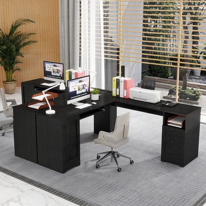 66 Inch L-Shaped Writing Study Workstation Computer Desk with Drawers, Black L-Shaped Desks at Gallery Canada