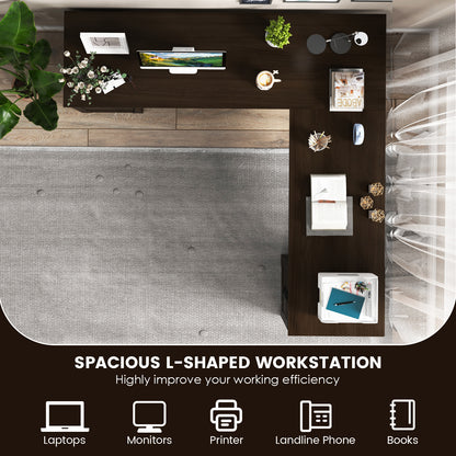 66 Inch L-Shaped Writing Study Workstation Computer Desk with Drawers, Dark Brown L-Shaped Desks at Gallery Canada